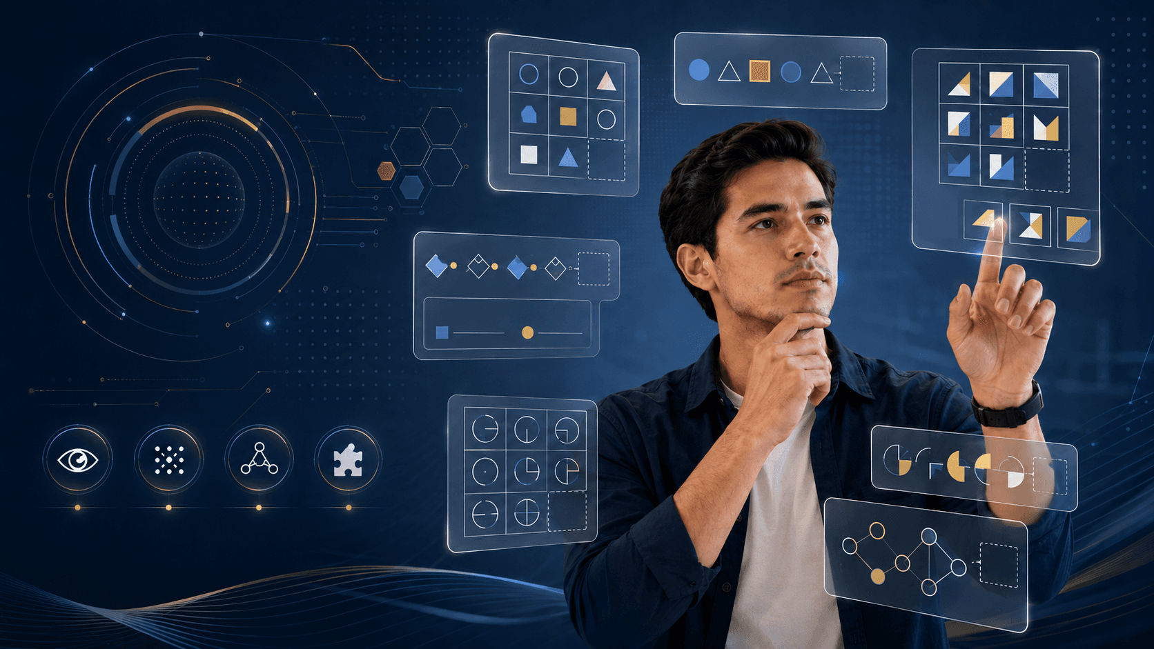 Persona resolviendo matrices y patrones de razonamiento abstracto